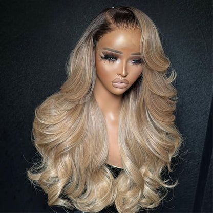 Hairvia Professional Toned Ombre Ash Blonde Mixed Dirty Blonde HD Lace Front Human Hair Wigs Glueless Wigs, Hair Texture: Body Wave, Lace Size: 13x6 HD Lace Front Wig